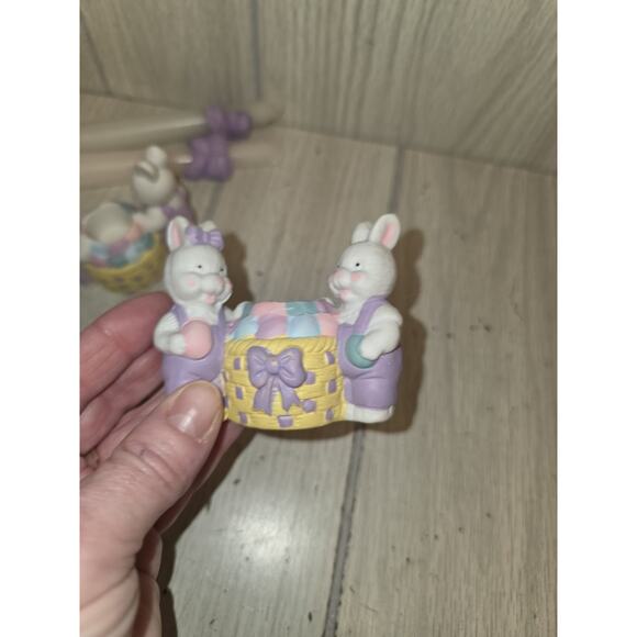 Vtg Hermitage Pottery Easter Candle Holders Bunny Rabbits Easter Basket Set Of 2 - Picture 4 of 8